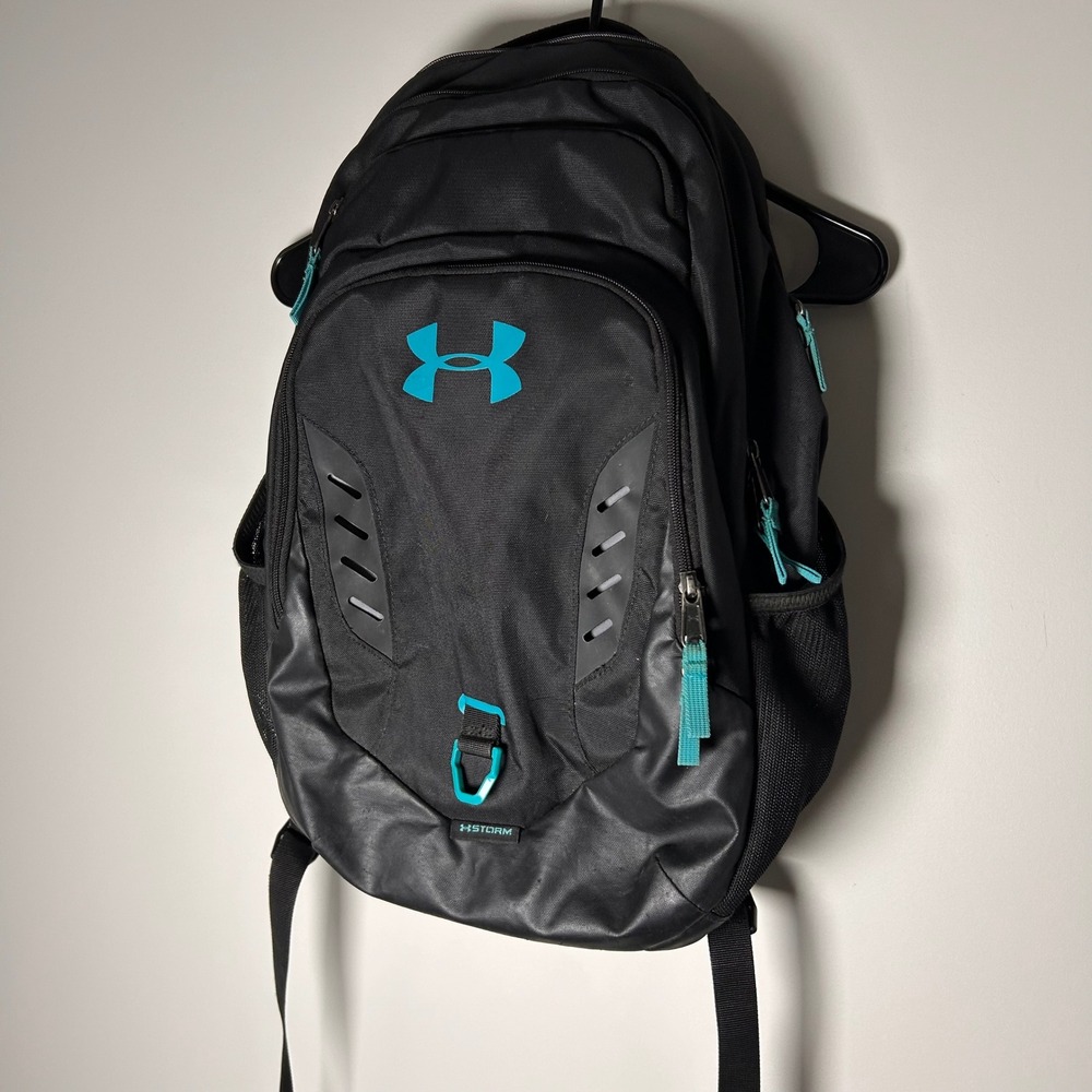 Under Armour Backpack Unisex OS Black Storm Water Resistant Teal Accents